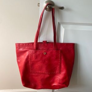 Red faux leather tote
